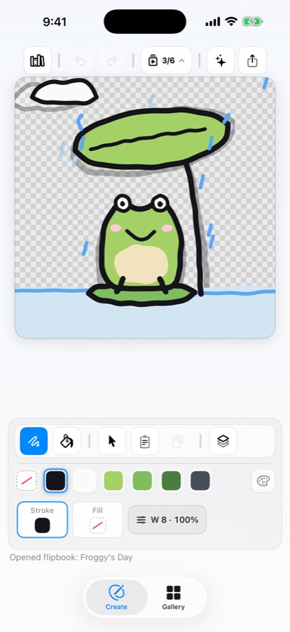 A frog under a lily pad in the iFlipbook editor