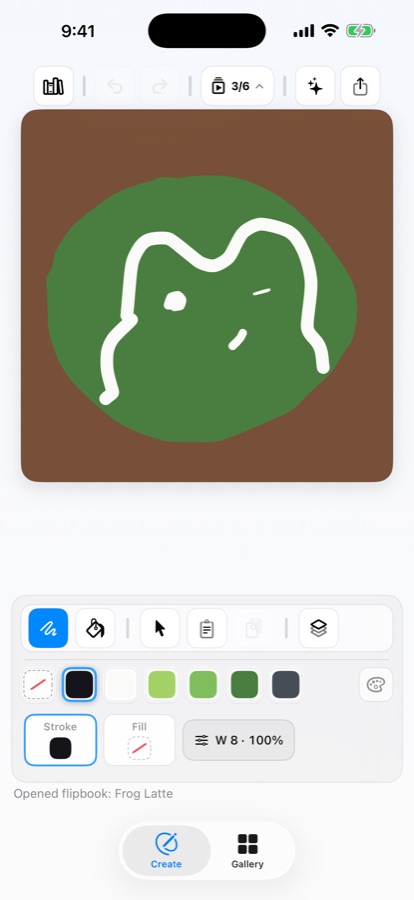 A frog latte winking in a coffee cup